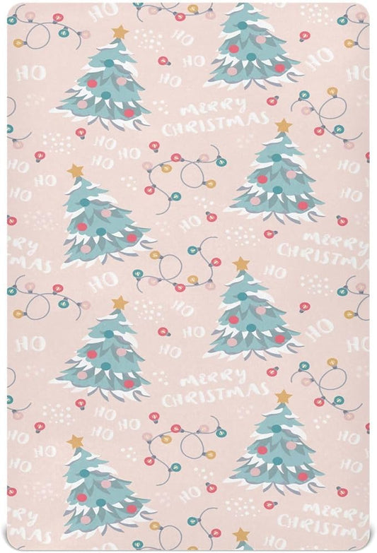CEBUGI Stretchy Crib Sheet for Baby Boy Girl,Merry Christmas Portable Mini Fitted Pack N Play Playard Sheet for Neutral,Ultra Soft Material,Full Standard Toddler Mattresses,M