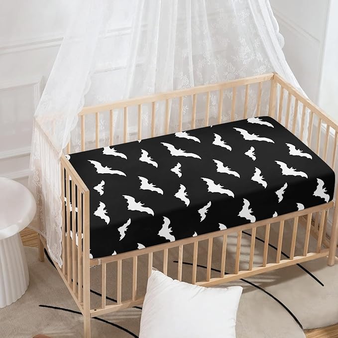 Black Bat Fitted Crib Sheet Bats Baby Crib Sheet Fit Standard Crib and Toddler Mattress,Crib Mattress Sheets for Boys Girls 28"x52"