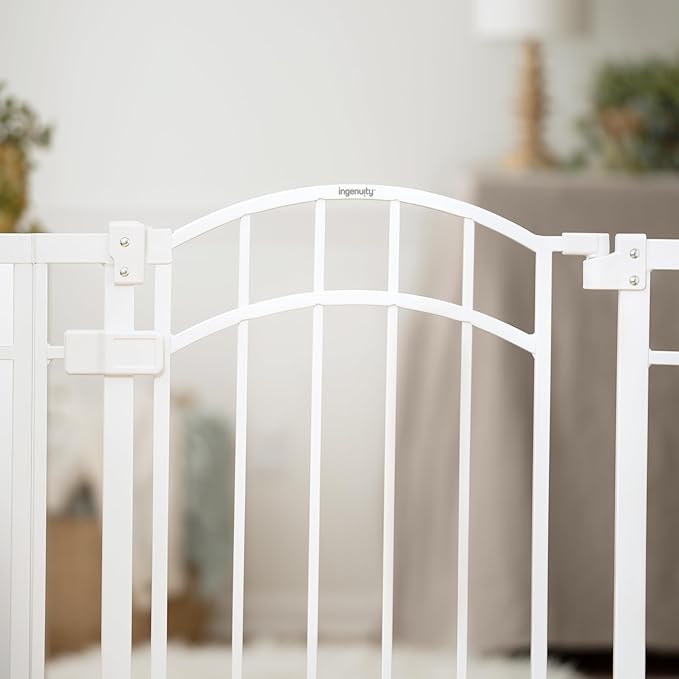 Ingenuity Decorative Extra Tall Baby Gate & Dog Gate, 28.5"-48" Wide, 36" Tall, Hardware or Pressure Mounted, Install on Top or Bottom of Stairs, Banister, or Doorway - White
