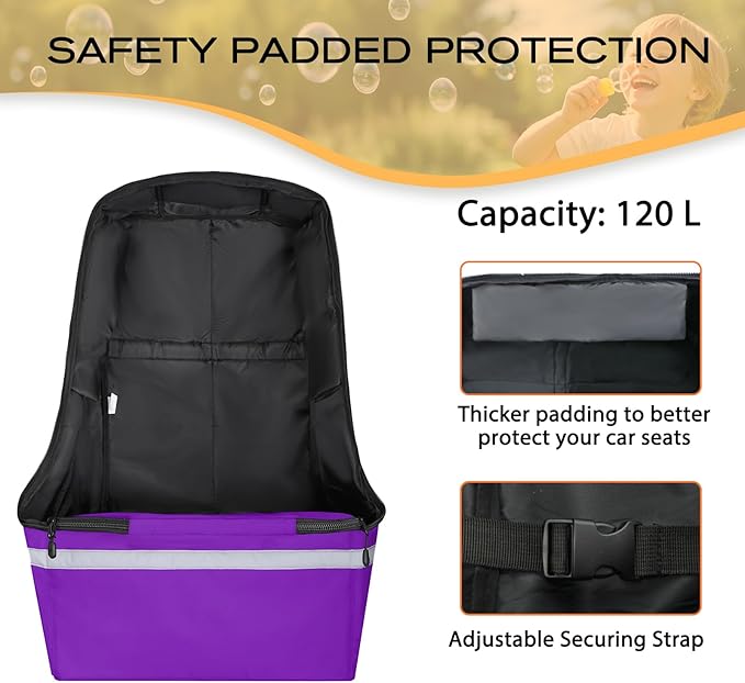 LARIPOP Car Seat Travel Bag for Airplane,Infant Seat Travel Bag with Shoulder Strap,Padded Car Seats Backpack with Reflective Stripes,Large Carseat Carrier Bag Travel Car Seat Cover,Purple