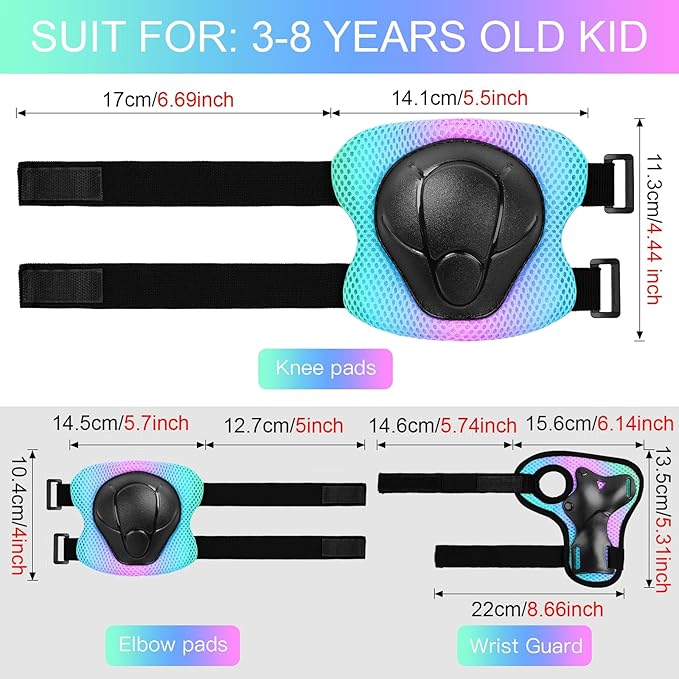 Kids Protective Gear Set Knee Pads for Kids 3-14 Years Toddler Knee and Elbow Pads with Wrist Guards 3 in 1 for Skating Cycling Bike Rollerblading Scooter