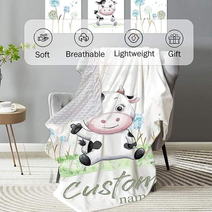 Personalized Baby Crib Bedding Set: 4 Piece Custom Gift Crib Bed Set with Name - Cute Cow Theme,Nursery Bedding Set for Baby Girls Crib,Newborn Boys Girls Crib Sets, Crib Bedding Shower Gifts