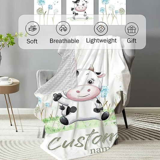 Personalized Baby Crib Bedding Set: 4 Piece Custom Gift Crib Bed Set with Name - Cute Cow Theme,Nursery Bedding Set for Baby Girls Crib,Newborn Boys Girls Crib Sets, Crib Bedding Shower Gifts