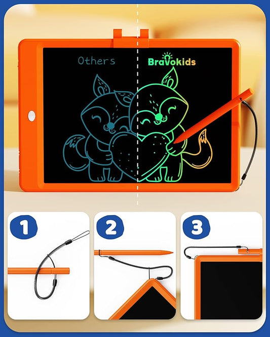 Bravokids LCD Writing Tablet for 3-8 Year Olds - 10 Inch Doodle Board Electronic Drawing Pad, Educational Gift for Kids (Orange)