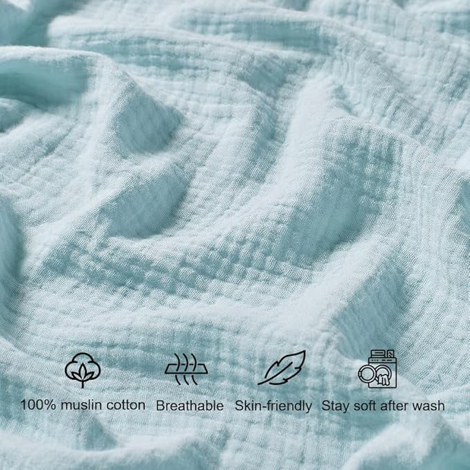Muslin Crib Sheets for Baby Boys Girls, Neutral Fitted Crib Mattress Sheet for Standard Crib and Toddler Mattress, Soft and Breathable Bed Covers, 28” x 52” (Light Blue)
