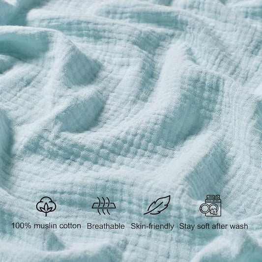 Muslin Crib Sheets for Baby Boys Girls, Neutral Fitted Crib Mattress Sheet for Standard Crib and Toddler Mattress, Soft and Breathable Bed Covers, 28” x 52” (Light Blue)