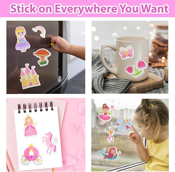 OIBUTUR Jelly Sticker Books for Toddlers 2-4 Years, Reusable Sticker Book for Kids 1-3, Toddler Stocking Stuffers＆Travel Essentials Princess Stickers for Kids Toddler Plane Activities (Wonderland)