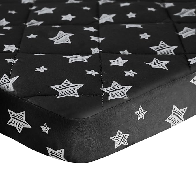 Pack and Play Sheets Fitted, Breathable Thick Playard Lovely Print Cover 39"×27"×5" Compatible with Graco Pack n Play, Black Star