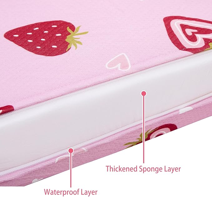 Viviland Pack n Play Mattress - 38" x 26" Premium Soft Foam Portable Toddler Mattress for Pack and Play Topper, Odorless, Breathable, Comfortable and Stable, mini pad for Baby mattresses (Strawberry)