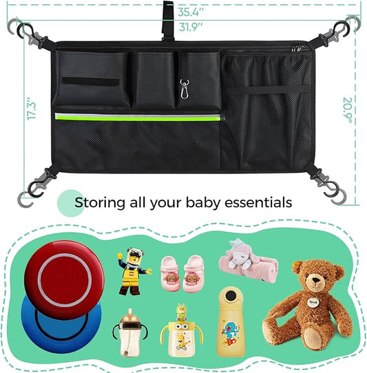 Stroller Wagon Cargo Net,Double-Layer Side Pockets Attachment for WONDERFOLD,Foldable Mesh Sorting Organizer Bag with Extra Storage Space