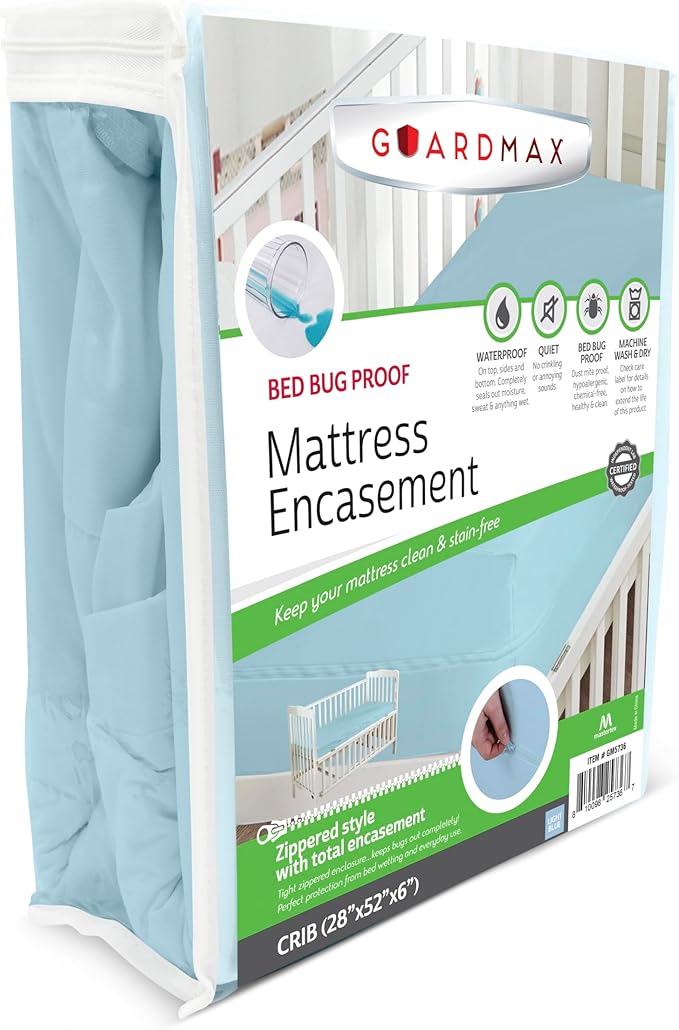 Guardmax Jersey Knitted Crib Size Zippered Mattress Encasement - Waterproof & Bed Bug Proof Mattress Protector - Comfortable, Soft, and Noiseless Zippered Bedding - Dust Mite Proof (28 x 52 x 6)