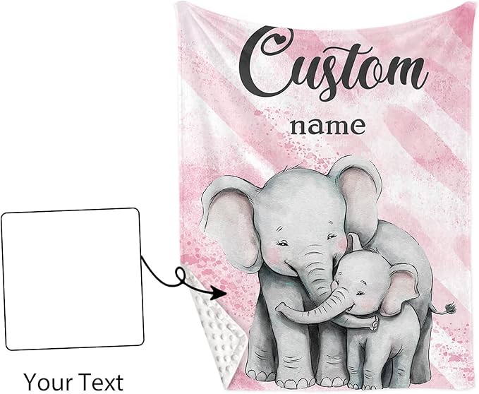 Personalized Crib Bedding Set for Boys Girls, Custom Baby Crib Sets with Name, Pink Elephant Design Nursery Bedding 2 Piece - Soft Blanket with Double Layer Dotted Backing, Crib Fitted Sheet