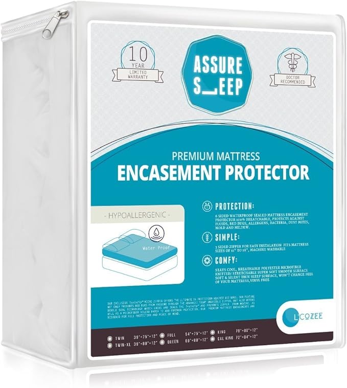 Waterproof Zippered Mattress Encasement Cover - Protector, Breathable, Full Size, Assure Sleep by L'COZEE
