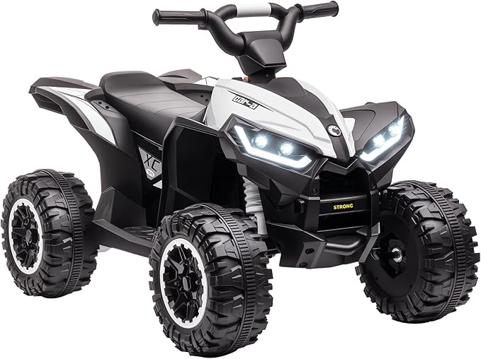 Aosom 12V Kids ATV Quad Car with Forward & Backward Function, Four Wheeler for Kids with Wear-Resistant Wheels, Music, Electric Ride-on ATV for Toddlers Ages 3+ Years Old, White
