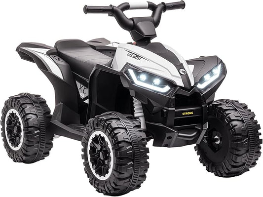 Aosom 12V Kids ATV Quad Car with Forward & Backward Function, Four Wheeler for Kids with Wear-Resistant Wheels, Music, Electric Ride-on ATV for Toddlers Ages 3+ Years Old, White