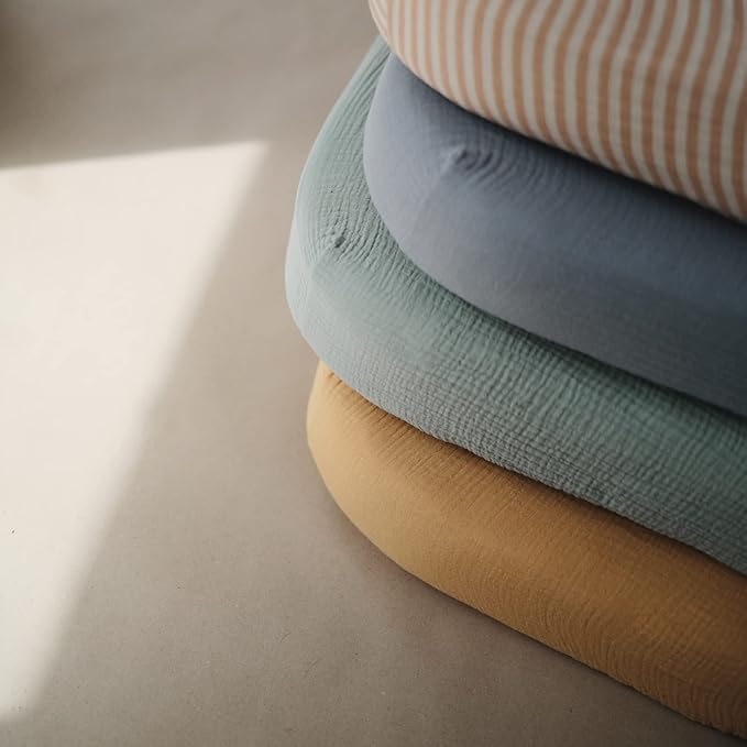 mushie Extra Soft Muslin Fitted MINI Crib Sheet | 24"x 38" (Natural Stripe)
