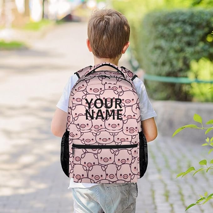 AIOMXZZ Personalized Pig Backpack Gifts with Text Name, 16 Inch Cute Pig Bookbag Durable, Lightweight, Large Capacity, Funny Animal Backpack for School Girls Kids Women