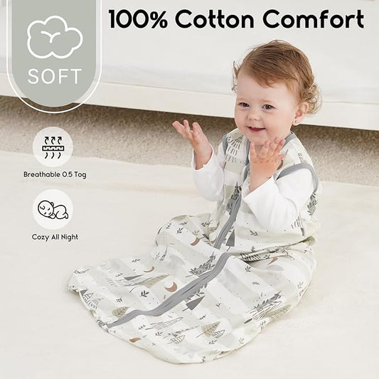 Yoofoss Baby Sleep Sack 0-6 Months 0.5 Tog Wearable Blanket for Baby, 3 Pack 100% Organic Cotton Infant Toddler Sleeping Sack 2-Way Zipper Lightweight Sleep Sack