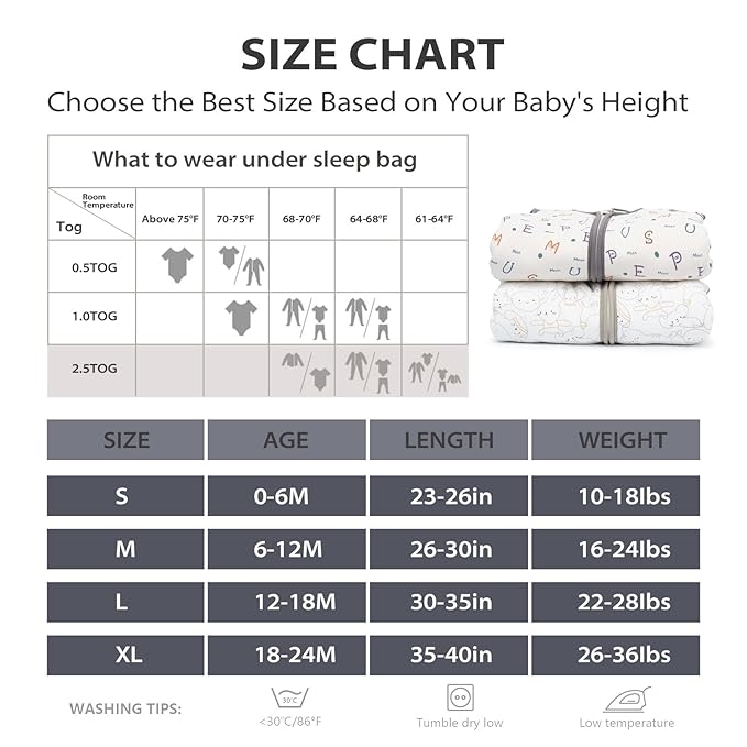 Mosebears Sleep Sack Baby Winter Wearable Blanket with 2-Way Zipper,2.5 TOG Cotton Sleep Sack Unisex (Alphabet, 12-18 Months)