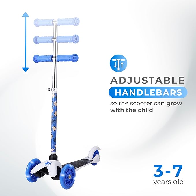 Self Balancing Kick Scooter with Light Up Wheels, Extra Wide Deck, 3 Wheel Platform, Foot Activated Brake, 75 lbs Limit, Kids & Toddlers Girls or Boys, for Ages 3 and Up
