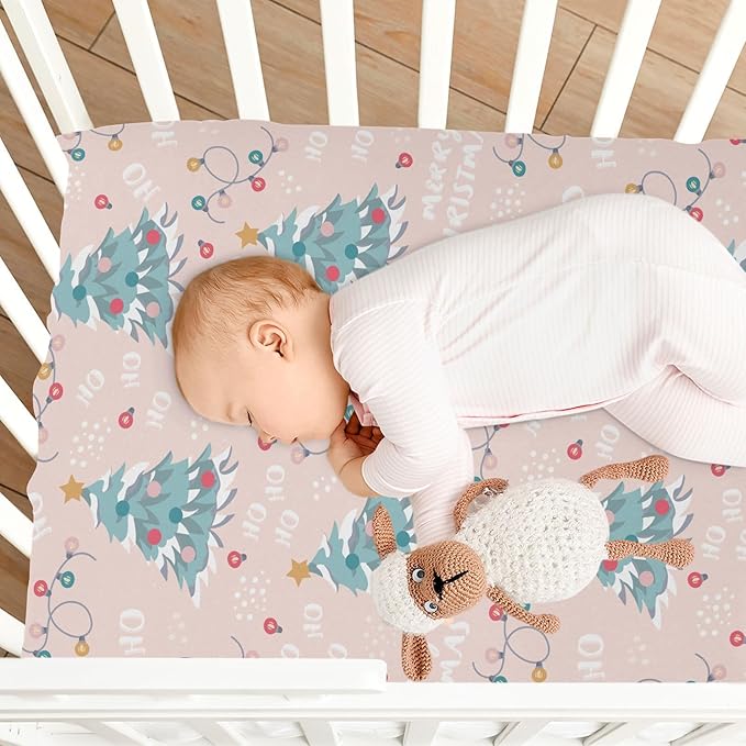 CEBUGI Stretchy Crib Sheet for Baby Boy Girl,Merry Christmas Portable Mini Fitted Pack N Play Playard Sheet for Neutral,Ultra Soft Material,Full Standard Toddler Mattresses,S