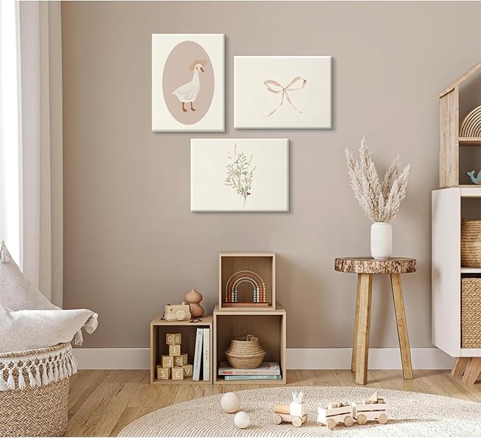 Coquette Vintage Wall Art Decor Pink Goose Nursery Poster Baby Girl Room Canvas Wall Decor Preppy Aesthetic Picture Trendy Bow Floral Prints Silly Goose Artwork for Bedroom 12x16x3 Inch Wrapped Canvas