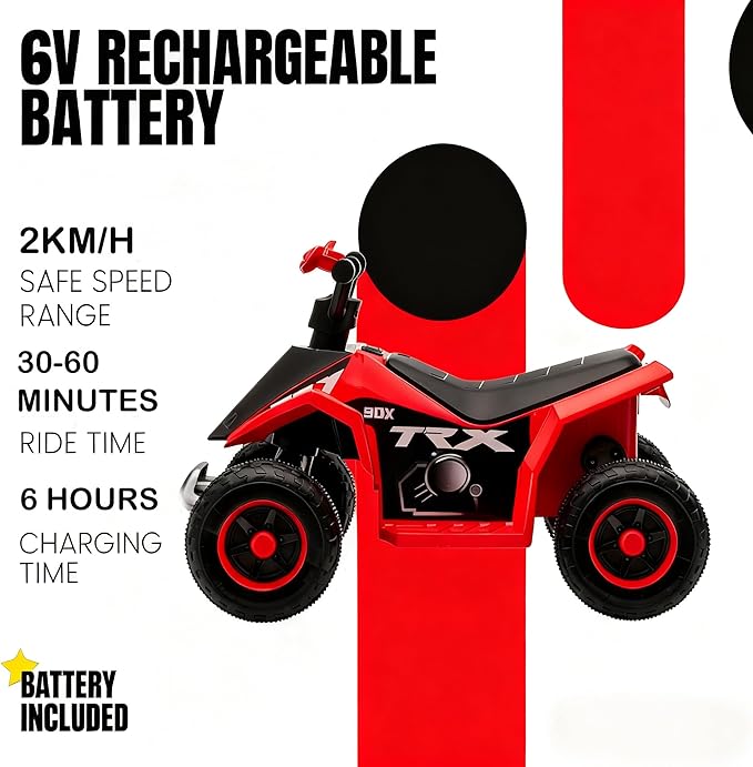 6V Kids Ride On ATV Quad for Boys & Girls, Battery Powered 4-Wheeler with Forward/Reverse, LED Lights, Built-in Music, Wide Seat, Plastic Wheels, Off-Road Style Electric Ride On Toy for Kids Ages 2–6