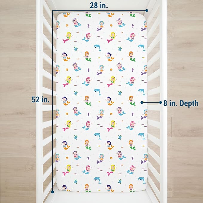 Wildkin Kids 100% Microfiber Crib Sheet – Soft, Breathable Fitted Sheet - Mermaids