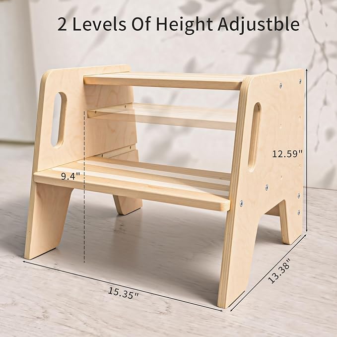 Wingyz Toddler Step Stool,Height-Adjustable Wooden Step stools for Kids with Handles,2 Stepstool for Toddlers,Bathroom Sink, Kitchen, Bedroom,Potty Training