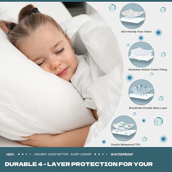UNILIBRA Twin Mattress Protector Waterproof, Deep Pocket Mattress Pad Cover Up to 18 Inches, Quilted Fitted Hollow Cotton Filling Breathable Mattress Topper
