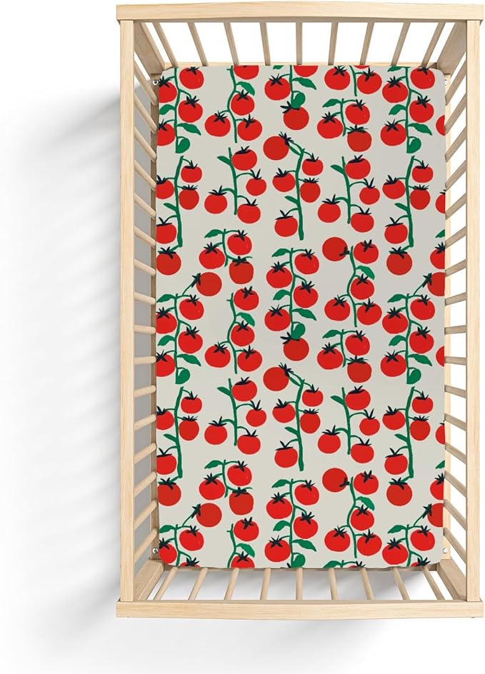 Sweet Red Tomatoes Baby Crib Sheets for Boy Girl 52x28Inch Cute Cherry Tomato Soft Stretchy Fitted Crib Mattress Covers Red Summer Tomato Fruit Baby Sheets for Standard Crib and Toddler Bed Mattress