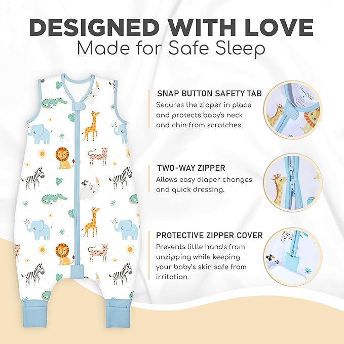 Mama Cheetah Toddler Sleep Sack with Feet, 6-18 Month, 2.5 TOG Organic Cotton Baby Sleeping Bag with Legs, Baby Wearable Blankets for Walkers w/ 2-Way Zipper, Baby Sleep Sack for Girls & Boys, Small