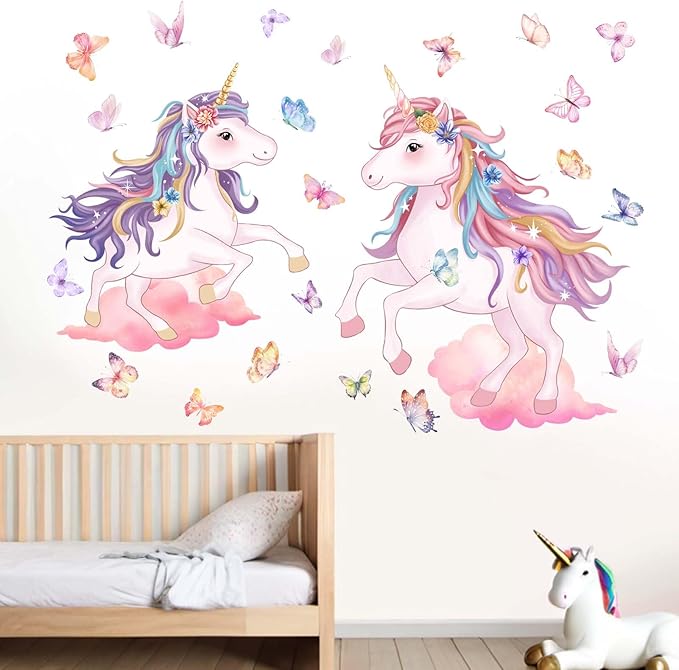 Unicorn Cloud Wall Decals for Girls: Peel and Stick Vinyl Wall Stickers for Baby Room Nursery Girl Bedroom - 1-12 Years Wall Decor
