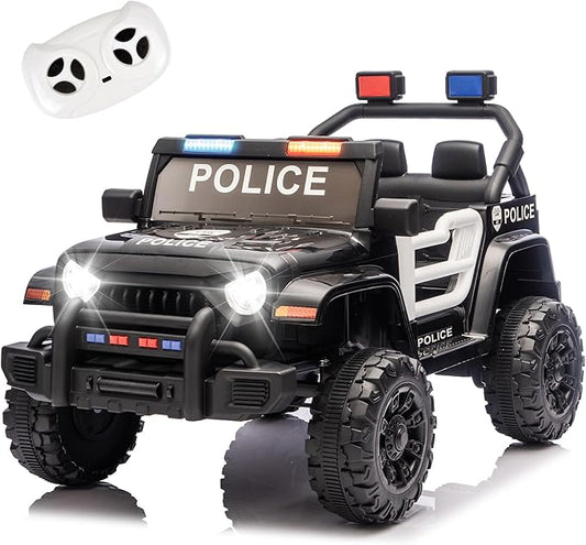 Ride on Police Car, 12V Kids' Electric Vehicles W/Parents Control, Ride on Toys for Toddlers with Music, Four-Wheels Suspension, USB, Headlights, Police Car