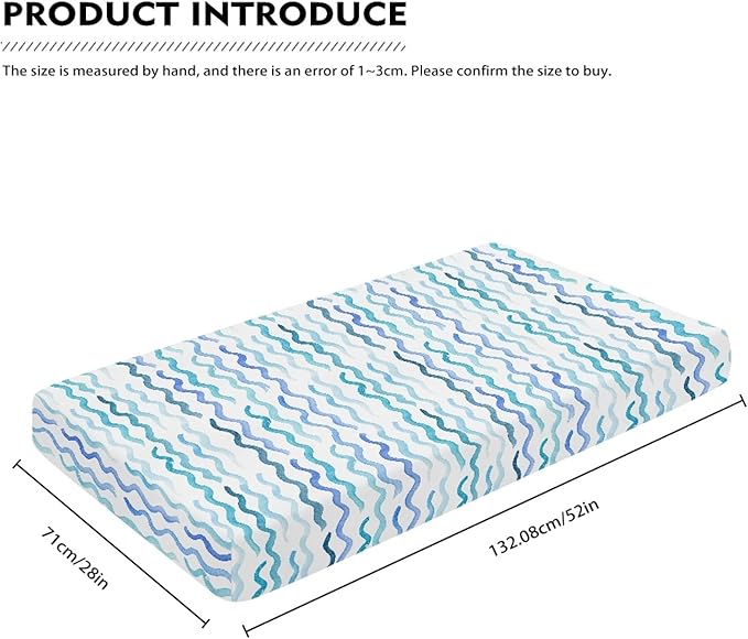 Blue Wave Fitted Crib Sheet for Boys Girls Nautical Pastel Colored Ocean Sea Waves Baby Sheet for Standard Crib and Toddler Cute Curve Nursery Bed Mattress Sheets 28"x52"