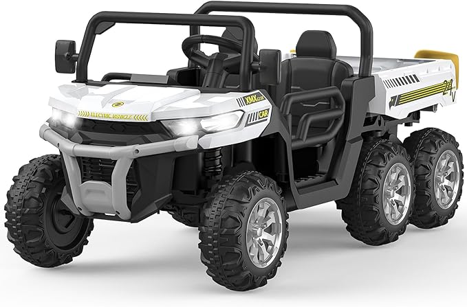 2-Seater Kids Ride On Dump Truck, 75W Electric Ride On UTV Toys with Remote Control, Dump Bed, PP Tire x 6, LED Light & Music, 24V 4WD Power Ride On Truck Car for Boys Girls (White)
