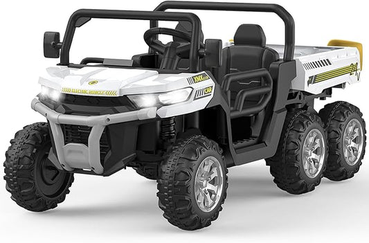 2-Seater Kids Ride On Dump Truck, 75W Electric Ride On UTV Toys with Remote Control, Dump Bed, PP Tire x 6, LED Light & Music, 24V 4WD Power Ride On Truck Car for Boys Girls (White)