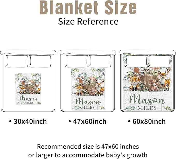 Personalized Crib Bedding Set for Boys Girls, Custom Baby Crib Sets with Name, Animal Stump Design Nursery Bedding 2 Piece - Soft Blanket with Double Layer Dotted Backing, Crib Fitted Sheet