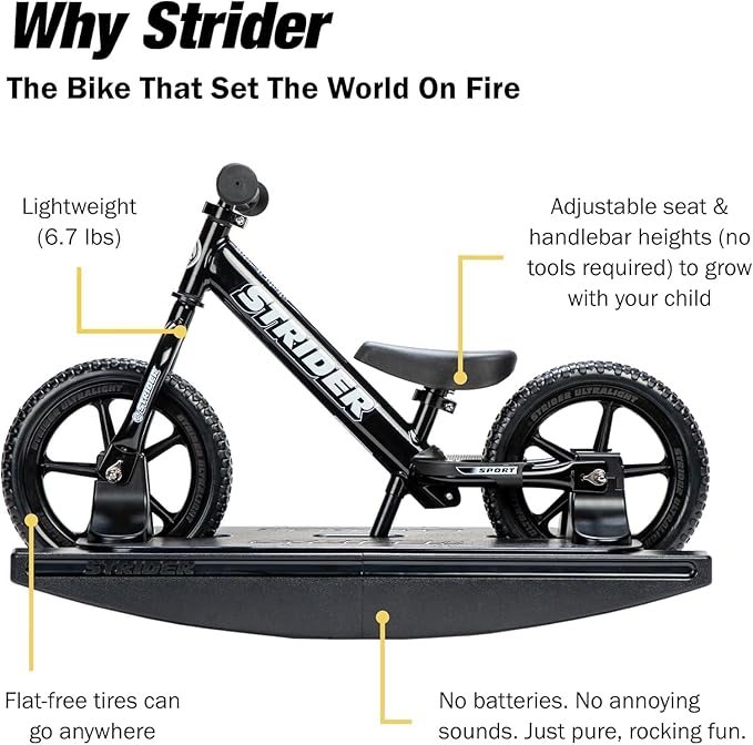 Strider 12” Pro Bike - Helps Teach Baby How to Ride a Balance Bicycle - for Kids 6 Months to 4 Years - Easy Assembly & Adjustments
