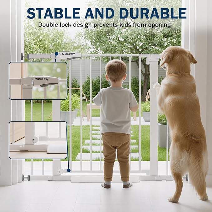 Baby Gate with Door, 26-40" Auto Close Dog Gate Indoor for Stairs Doorways, Easy Install Pressure Mounted Pet Gate, Easy Walk Through Child Safety Gate for The House, White