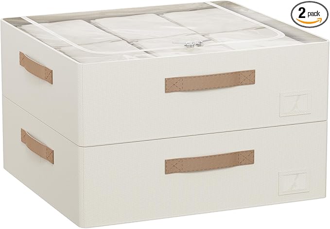 CYhom Underbed Storage Bins With Metal Frame, 10" High Under Bed Storage Containers, Large Capacity Under Bed Organizer Boxes (Beige, 23.6” L x 19.7” W x 10” H)