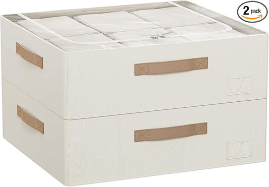 CYhom Underbed Storage Bins With Metal Frame, 10" High Under Bed Storage Containers, Large Capacity Under Bed Organizer Boxes (Beige, 23.6” L x 19.7” W x 10” H)