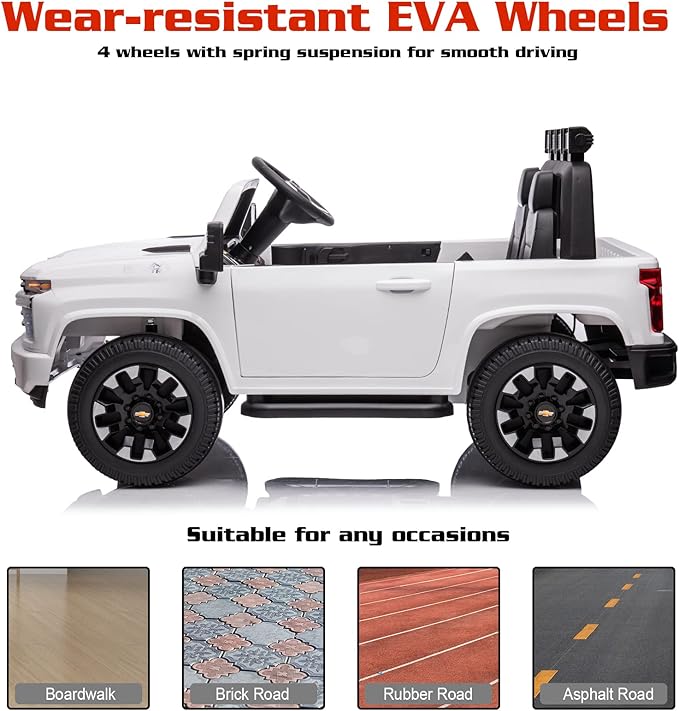 FINITO 24V Kids Electric Car,4WD Licensed Chevrolet Silverado,2 Seater Ride On UTV Car with Parental Remote Control, Music, Bluetooth, Gift for Kids(White)