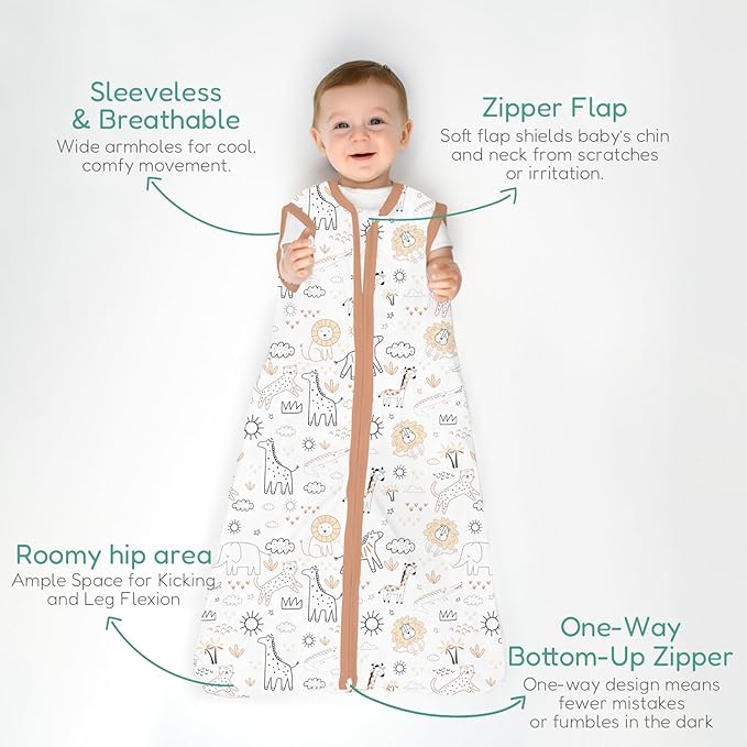Baby Sleep Sacks Lightweight, Soft & Breathable 0.5 TOG Wearable Blanket with Zipper, 3-Pack 0-3-6-12-24-4T