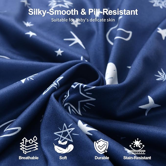 Pack N Play Sheets Fitted, 2-Pack Fit for Standard Pack N Play Mattress, Mini Crib Sheets,Breathable Soft Unisex Playard Sheets (Starry Sky & Clouds)