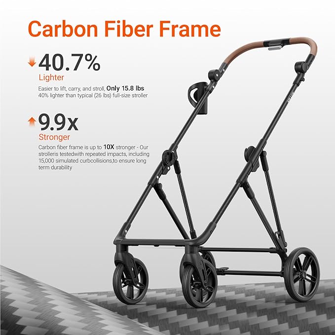 MAMAZING Air Lux Baby Stroller, Strength Carbon Fiber Frame & Only 15.8lbs, Newborn Stroller with Car Seat Adapter, One-Hand Compact Folding & Reversible Seat, Infant Insert & Cup Holder Included