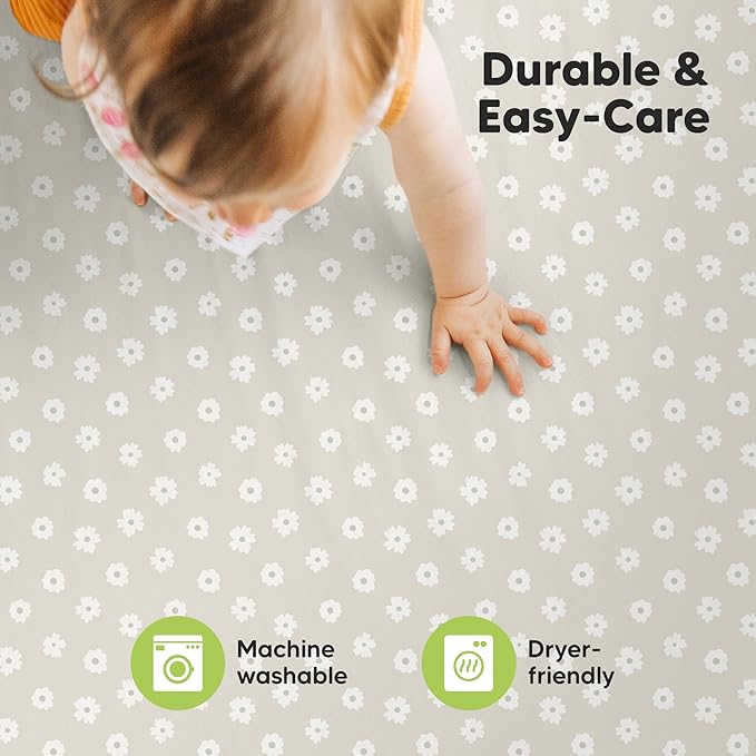 2-Pack Mini Crib Sheets Fitted - 38x26 Pack N Play Sheets for Pack and Play Mattress, Organic Cotton, Soft & Breathable Playard Bedding, Neutral Mini Toddler Bed Cover for Boys, Girls (Meadow)