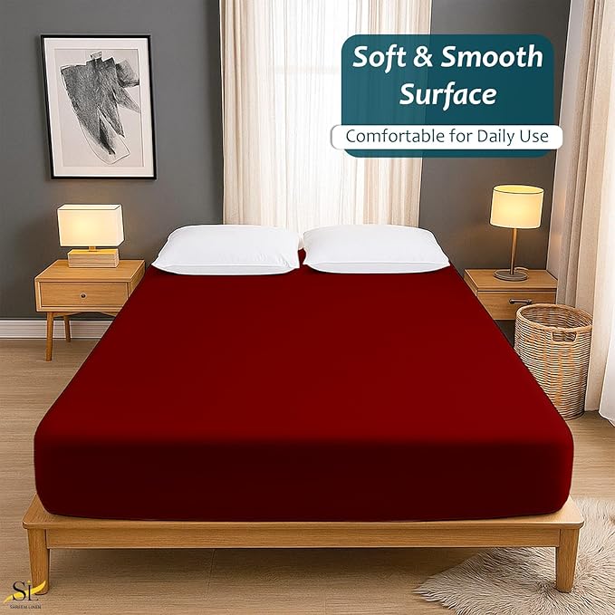 Mattress Protector 48x75 3/4 Full Bunk Fitted Sheet Style - Waterproof Vinyl Mattress Cover, Breathable, Bed Wetting & Spill Protection, Fits Mattresses up to 9" Deep (Burgundy)