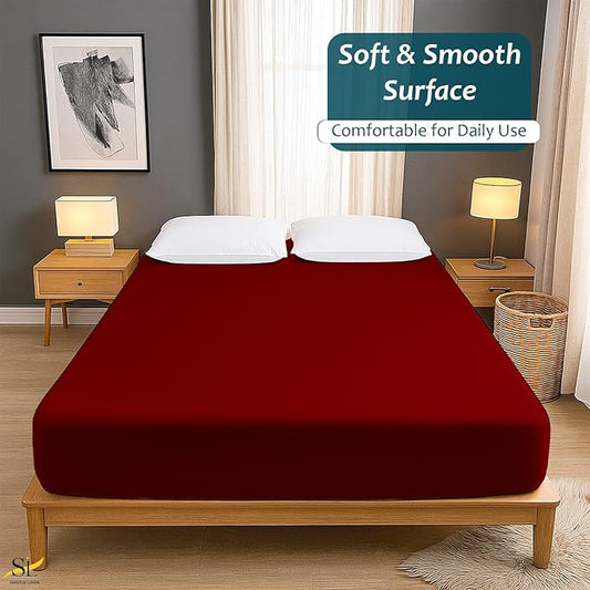 Queen Mattress Protector Fitted Sheet Style - Waterproof Vinyl Mattress Cover, Breathable, Bed Wetting & Spill Protection, Fits Mattresses up to 11.5" Deep (Burgundy)