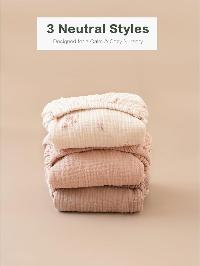 Muslin Bedside Sleeper Bassinet Fitted Sheets, 3 Pack Cotton Baby Sheet for Boys & Girls, Soft, Compatible with Baby Delight, Dream On Me, AMKE and Other Rectangle Mattress (Daisy Petal)